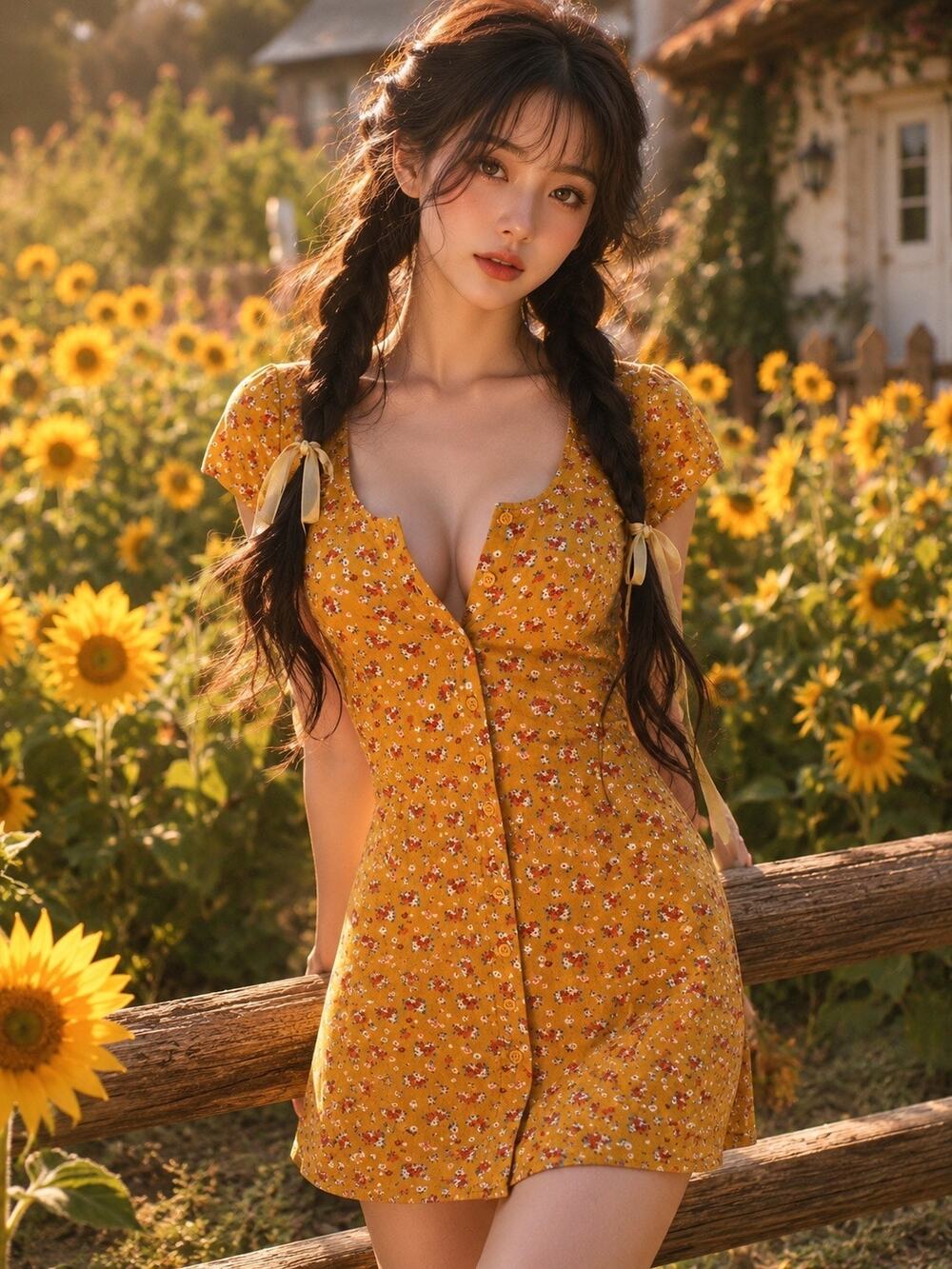 Chasing Wildflowers Golden blooming floral cottagecore pocketed mini dress